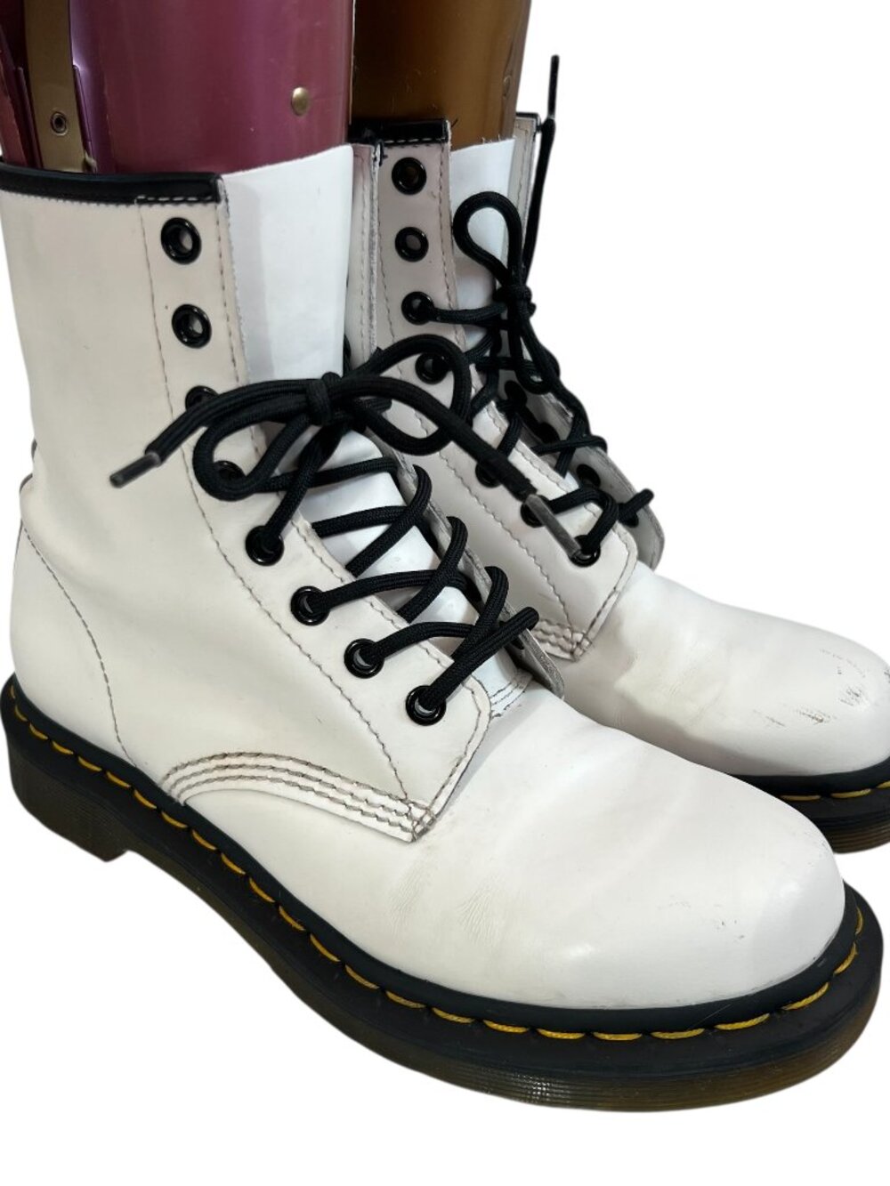 Dr Martens boots US womens 8 1460 white smooth leather lace up combat docs